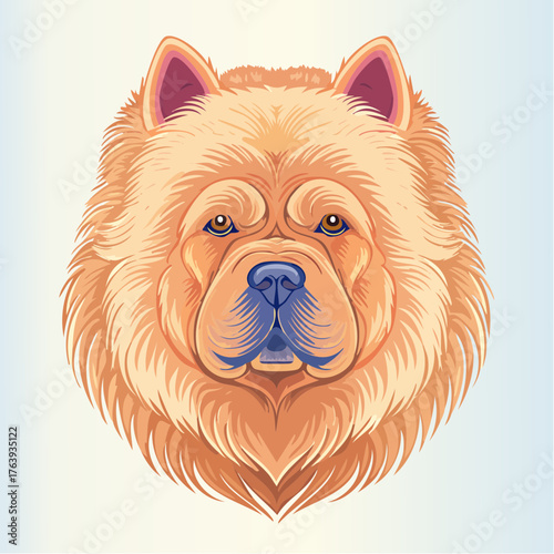 Jolie illustration d'un Chow Chow, chien chinois, portrait serré, vu de face, couleurs pastels