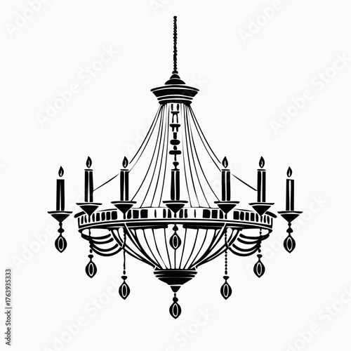 Magnifique lustre ancien en noir et blanc, isolé sur fond blanc