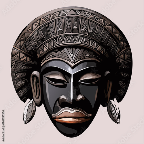 Sublime masque Africain, masque rituel, arrière plan clair, sculpture en bois, décoré à la peinture, art tribal