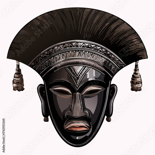 Sublime masque Africain, sculpture sur bois décoré, isolé sur fond blanc