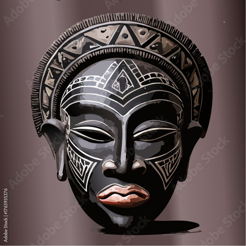 Sublime masque Africain, sculpture sur bois décoré, isolé sur fond blanc