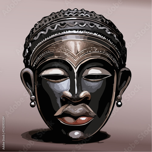 Sublime masque Africain, masque rituel, arrière plan clair, sculpture en bois, décoré à la peinture, art tribal