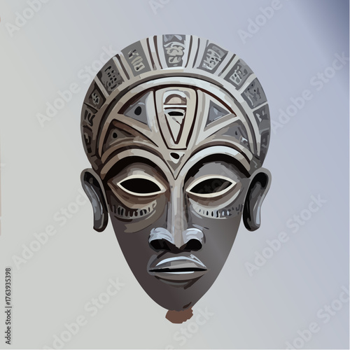 Sublime masque Africain, masque rituel, arrière plan clair, sculpture en bois, décoré à la peinture, art tribal