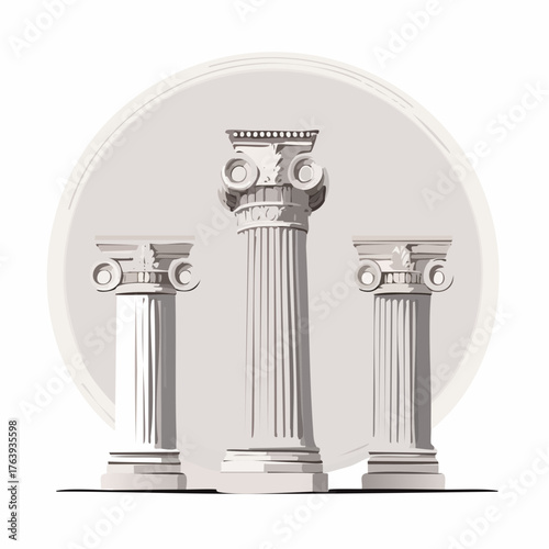Trois magnifiques colonnes Grecques antiques, isolées sur fond blanc