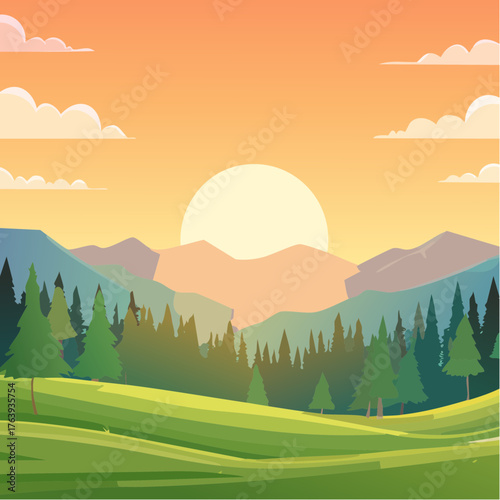 Magnifique paysage de montagne au coucher du soleil, été, verdure