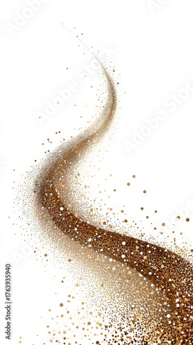 Sparkling Gold Dust Creates a Winding Trail on a White Background