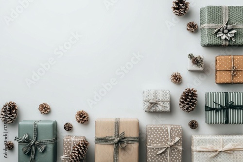 Wrapped Gifts and Pine Cones Create a Festive Display for Winter Celebrations