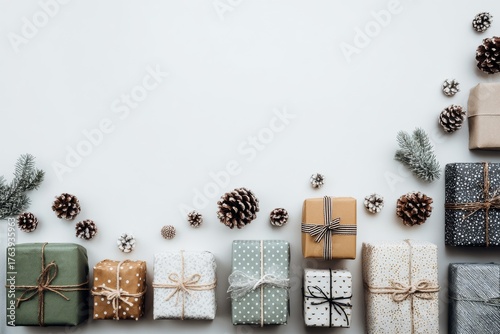 Wrapped Gifts and Pine Cones Create a Festive Display for Winter Celebrations