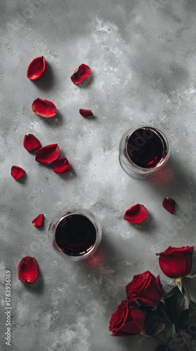 Red Roses and Wine Glasses Create a Romantic Setting for a Special Evening
