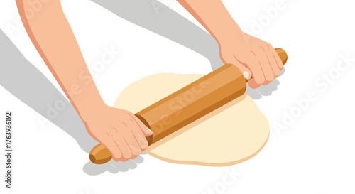 Flat design baking concept hands rolling dough with rolling pin