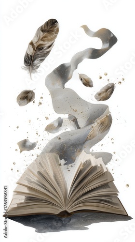 Open Book Releasing Feathers and Sparkles Into the Air During a Magical Moment