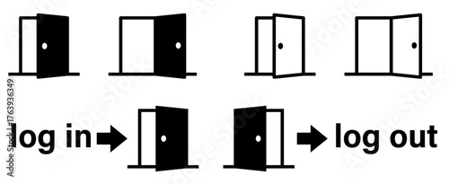 開いているドアのシルエットアイコン　入口　ログイン　ログアウト
