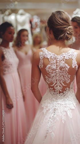 Bridal Fitting Session With Bridesmaids in a Dress Shop