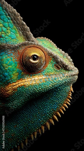 Colorful Chameleon Close-Up Showcasing Detailed Scales and Unique Textures