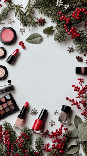 Holiday Makeup Display With Festive Decorations and Vibrant Colors