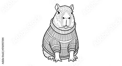 Cozy capybara in knitted sweater: hand-drawn animal art for winter fashion design