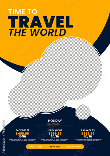 Time to travel the world. Resizable and editable travel flayer template design. creative  travel flayer A4 design. Modern flayer design.