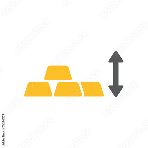 Gold bars with an up and down arrow, indicating price fluctuation.