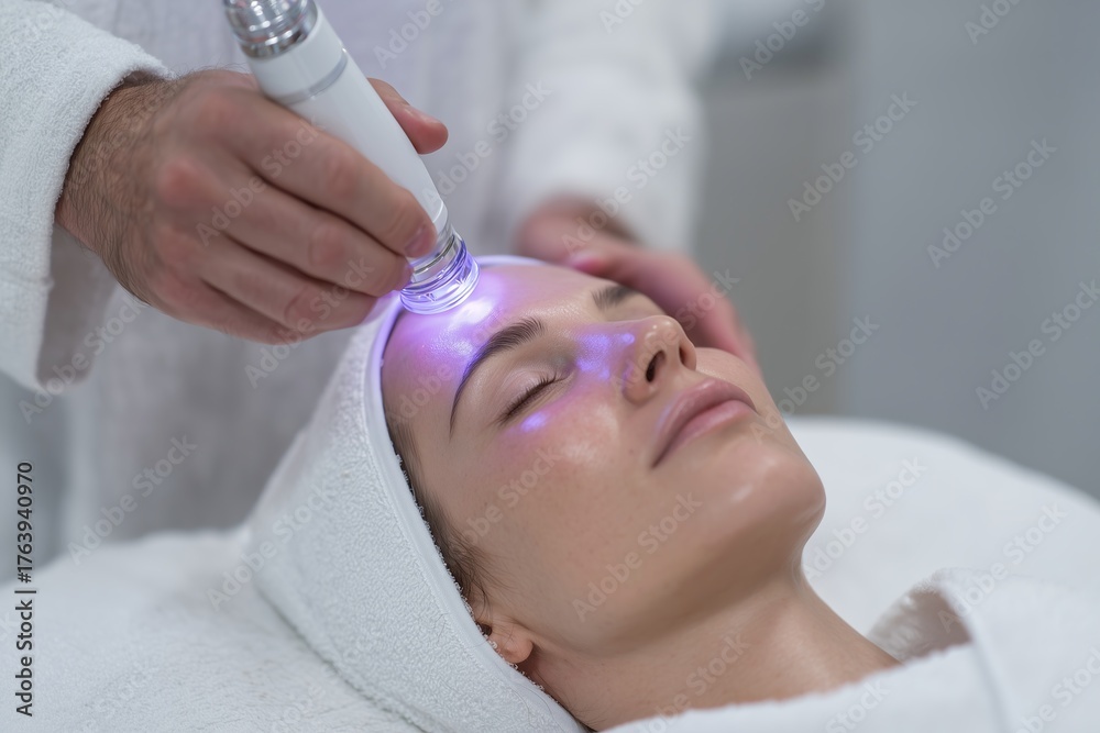 Naklejka premium Facial Treatment with Light Therapy in Spa Setting