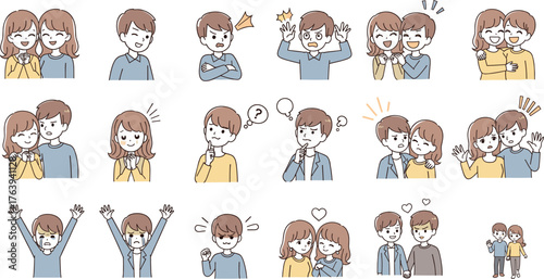 Cartoon Characters Expressing Emotions and Social Interactions—Happiness, Sadness, Anger, Confusion, Hugging, Comforting, Thinking, Crying, Cheering, Love