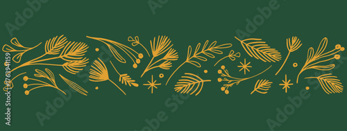 Background with twigs, spruce, berries in vector. 