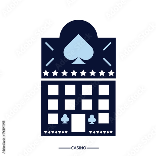 Casino building with card suit symbols and glowing blue accents, Casino icon