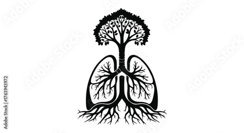 Tree of life integrated with human lungs, symbolizing health and nature's connection