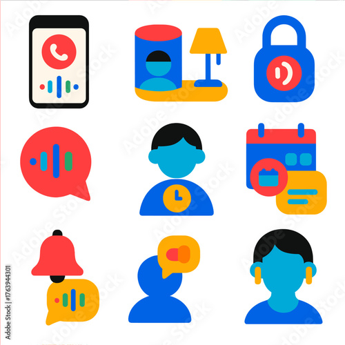 Smart Interfaces Icons. Flat vector icons of voice assistants and smart interfaces: call assistant interface, voice control over
