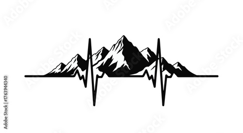 Majestic mountain peaks integrated with a heartbeat pulse, symbolizing adventure and life.