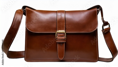 elegant brown leather handbag with structured design and detachable strap background removed