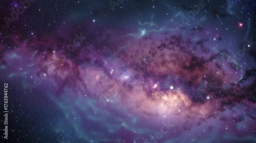 Beautiful view of a colorful galaxy with stars and nebula clouds in deep space. Cosmic background with glowing purple, blue, and orange hues, symbolizing mystery and infinity of the universe.