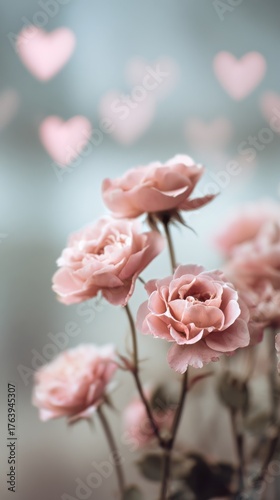 Beauty of Pink Roses With Soft Heart-Shaped Bokeh Outlines
