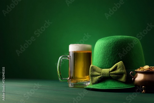 Celebration of St. Patricks Day With a Green Hat and Beer on a Wooden Table