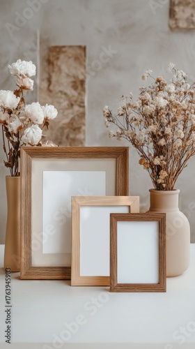 Elegant Wooden Frames With Dried Flowers in a Modern Decor Setting