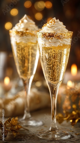 Bubbly Celebration Drinks With Whipped Cream and Sprinkles in Elegant Glasses