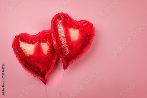Heart-shaped Red Balloons on a Pink Background Create a Festive Atmosphere fo...