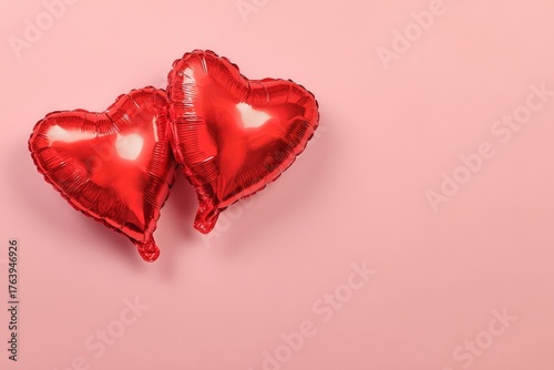 Heart-shaped Red Balloons on a Pink Background Create a Festive Atmosphere fo...