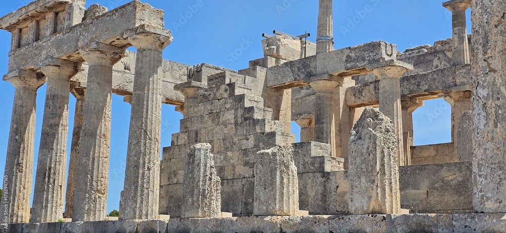 Fototapeta premium The Temple of Aphaia, is an Ancient Greek temple located within a sanctuary complex dedicated to the goddess Aphaia on the island of Aegina, which lies in the Saronic Gulf.