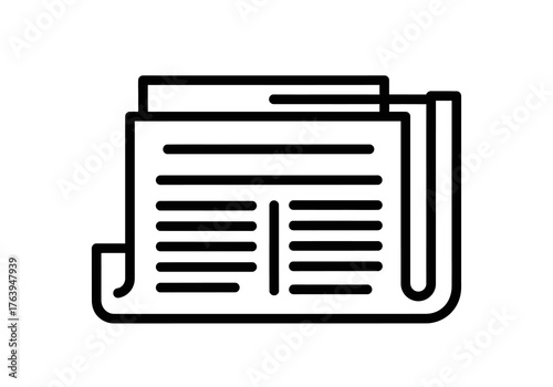 Newspaper Icon with Headlines and Articles in Black Outline Style.