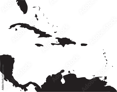 Central America and Caribbean Region Map Silhouette