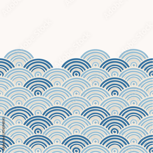 Abstract Japanese Wave Pattern - Traditional Blue Ocean Ripples Decorative Border
