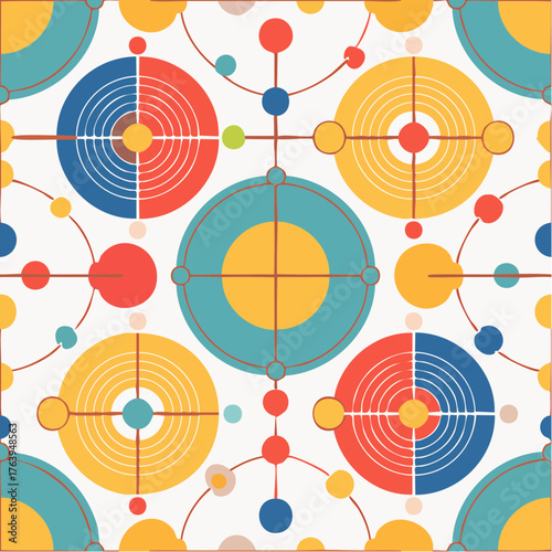 Abstract Geometric Pattern with Circular and Dot Motifs in a Retro Color Palette