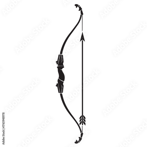 Archers bow and arrow in silhouette, poised for shooting, isolated on transparent background