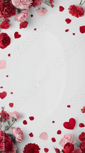 Colorful Floral Arrangement With Heart Shapes on a White Background for Celeb...
