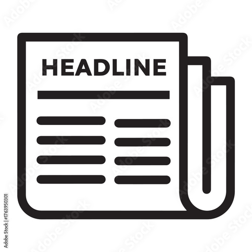 Newspaper icon with headline and text lines isolated on transparent background
