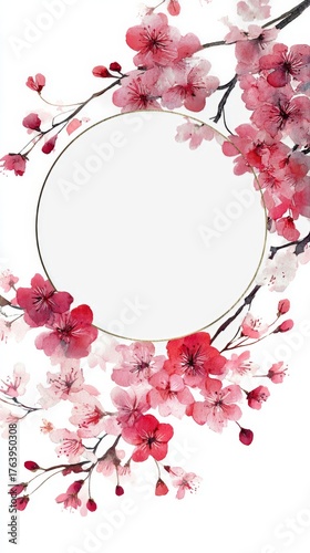Beautiful Cherry Blossom Frame With Pink and Red Flowers for Decoration