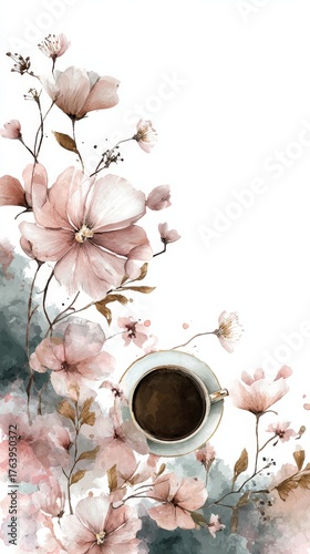 Enjoying a Cup of Coffee Surrounded by Beautiful Pastel Flowers in a Serene S...