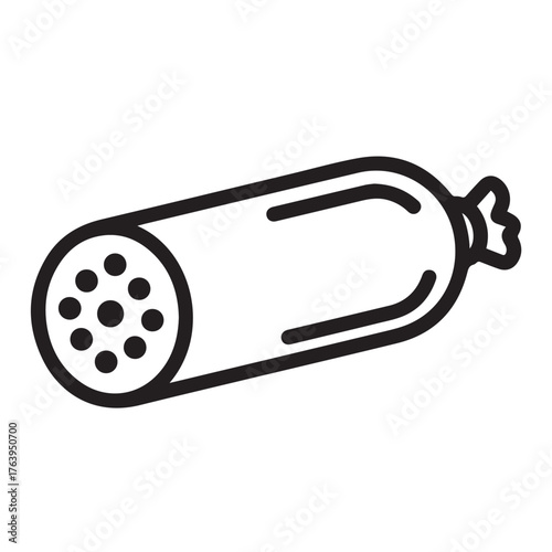 A simple black and white line drawing of a sausage isolated on transparent background