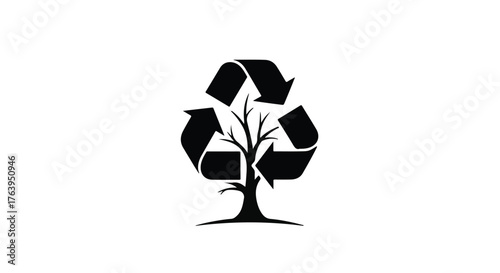 Symbol of ecological sustainability with a tree inside a recycling emblem