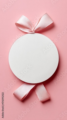Creative Blank Badge With Pink Ribbon on Textured Pink Background, Perfect fo...